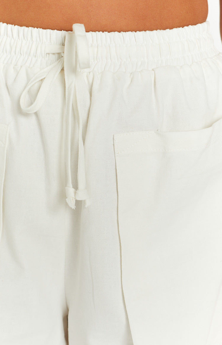 Santorini White Linen Blend Shorts Image