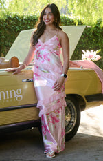 Inara Pink Floral Print Ruffle Maxi Dress