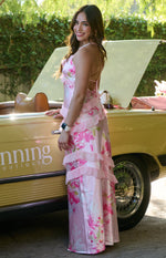 Inara Pink Floral Print Ruffle Maxi Dress