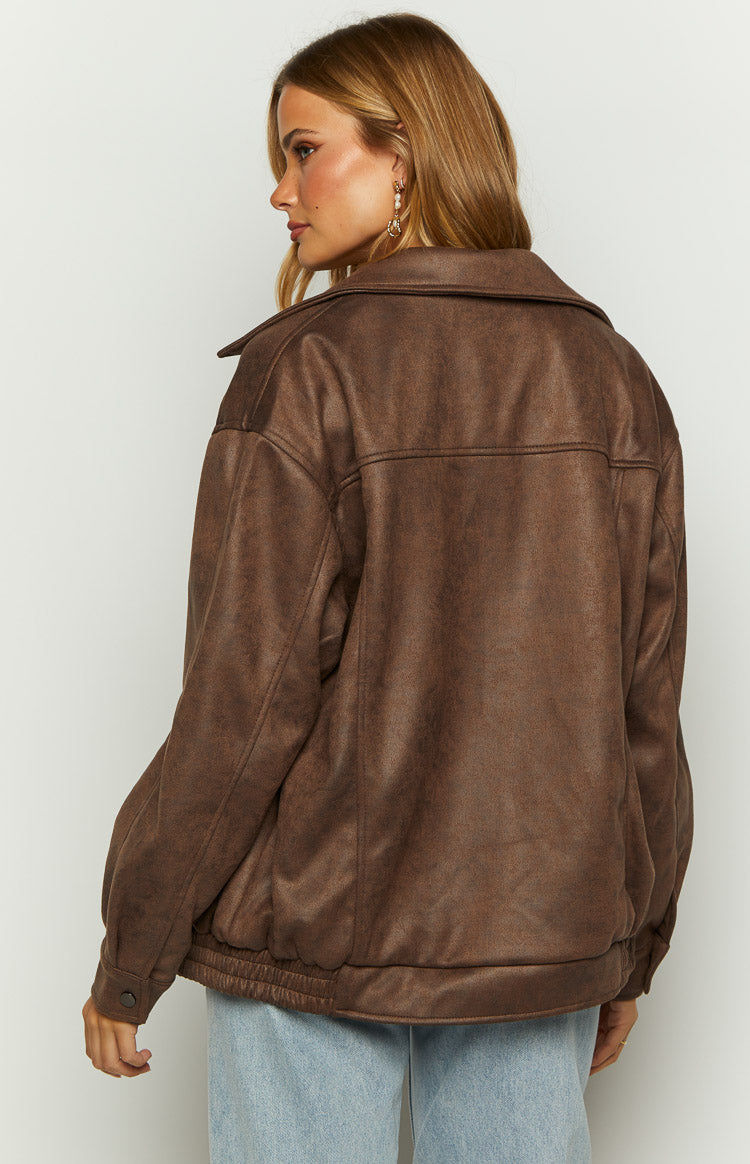 Abbi Brown Faux Suede Bomber Jacket Image