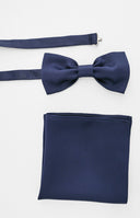 Beginning Boutique Abel Navy Bow Tie And Pocket Square Set navy satin bow tie and matching pocket square