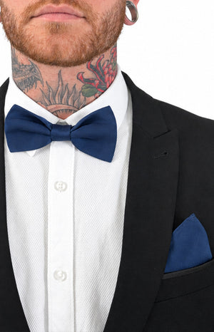 Beginning Boutique Abel Navy Bow Tie And Pocket Square Set navy smooth pre-tied bow tie and matching pocket square