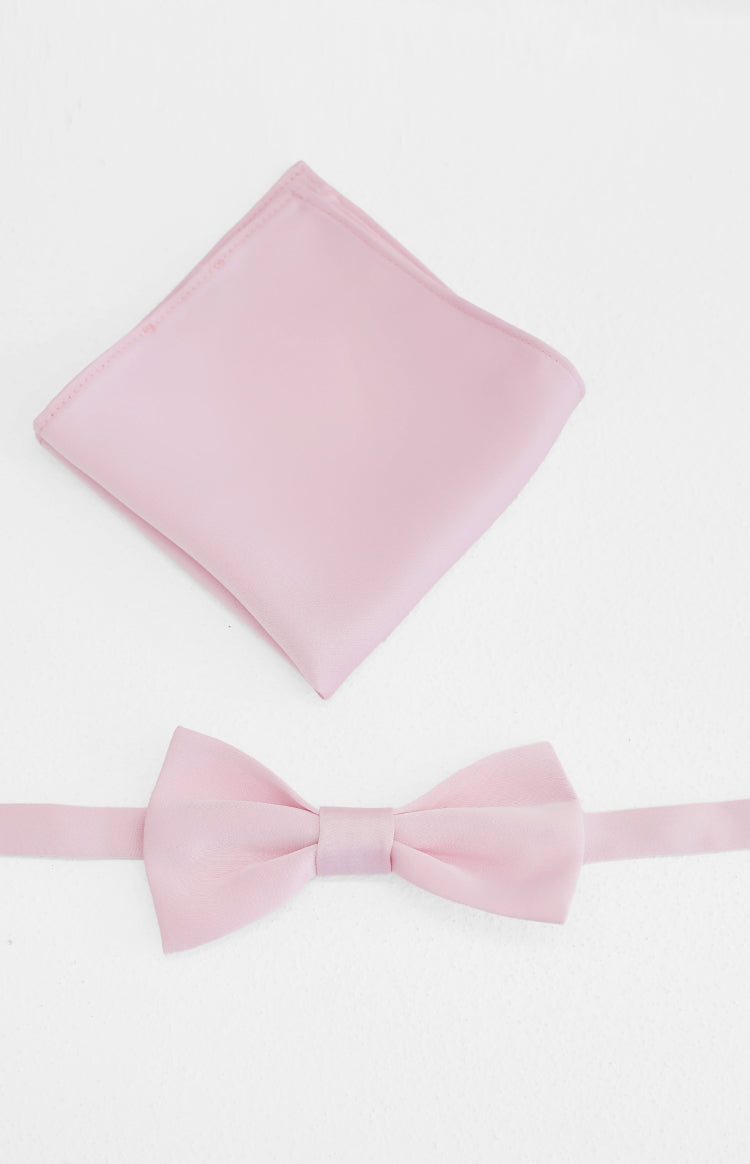 Beginning Boutique Abel Pink Bow Tie And Pocket Square Set pink smooth fabric bow tie and matching pocket square