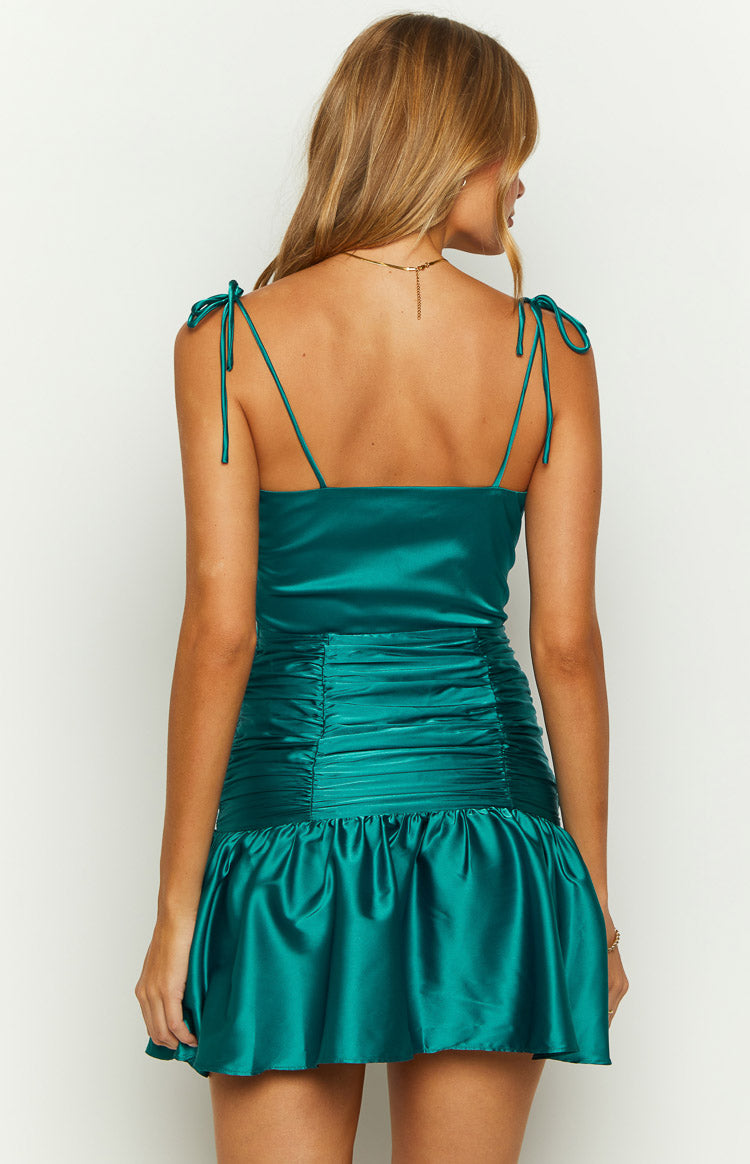 About Time Emerald Satin Mini Dress Image