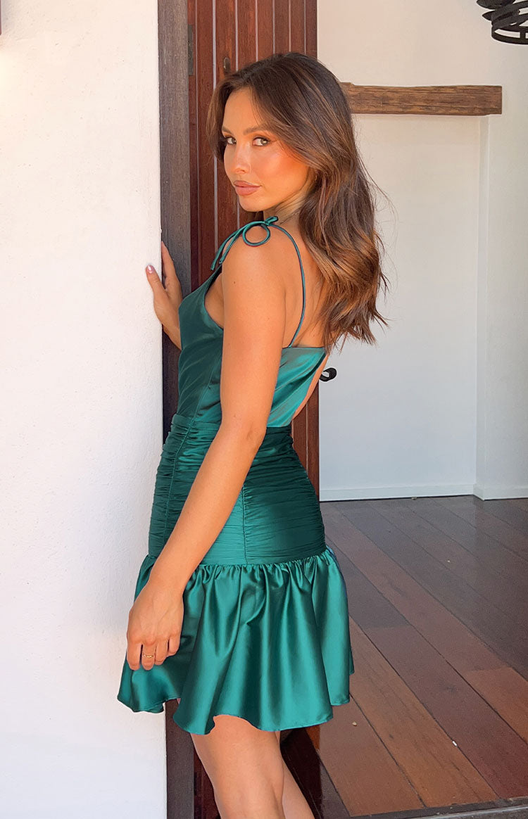 About Time Emerald Satin Mini Dress Image