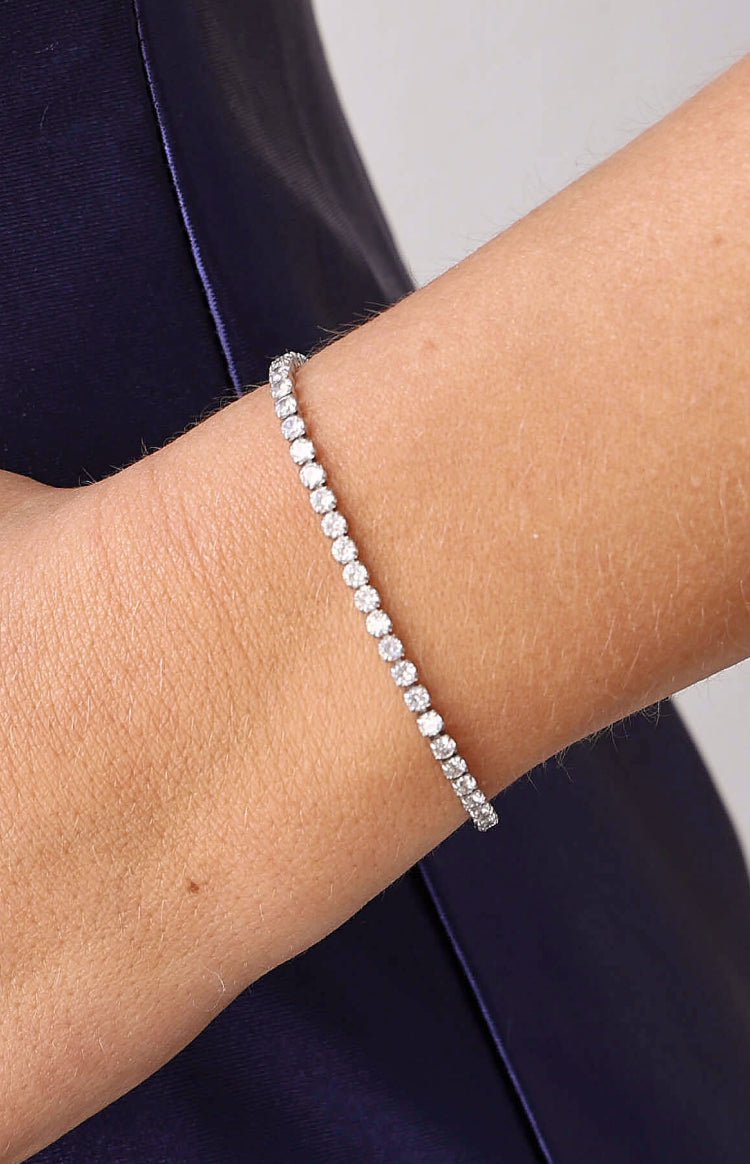Beginning Boutique Addison Silver Diamante Tennis Bracelet silver delicate chain with a single row of round clear diamantes