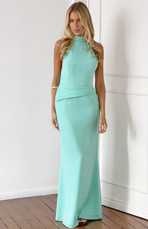 Beginning Boutique Adeline Aqua Halter Neck Occasion Maxi Dress aqua halter neck sleeveless maxi dress with draped waist