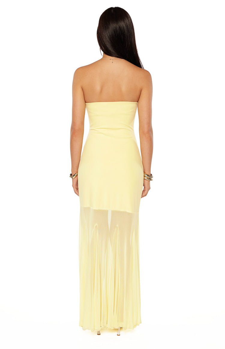 Adria Yellow Strapless Asymmetrical Formal Maxi Dress Image
