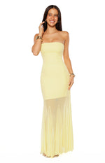 Adria Yellow Strapless Asymmetrical Formal Maxi Dress Image