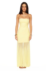 Adria Yellow Strapless Asymmetrical Formal Maxi Dress Image