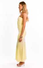 Adria Yellow Strapless Asymmetrical Formal Maxi Dress Image