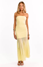 Adria Yellow Strapless Asymmetrical Formal Maxi Dress Image