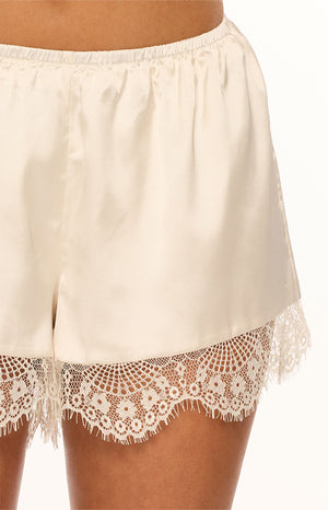 Agnes Cream Satin Lace Shorts