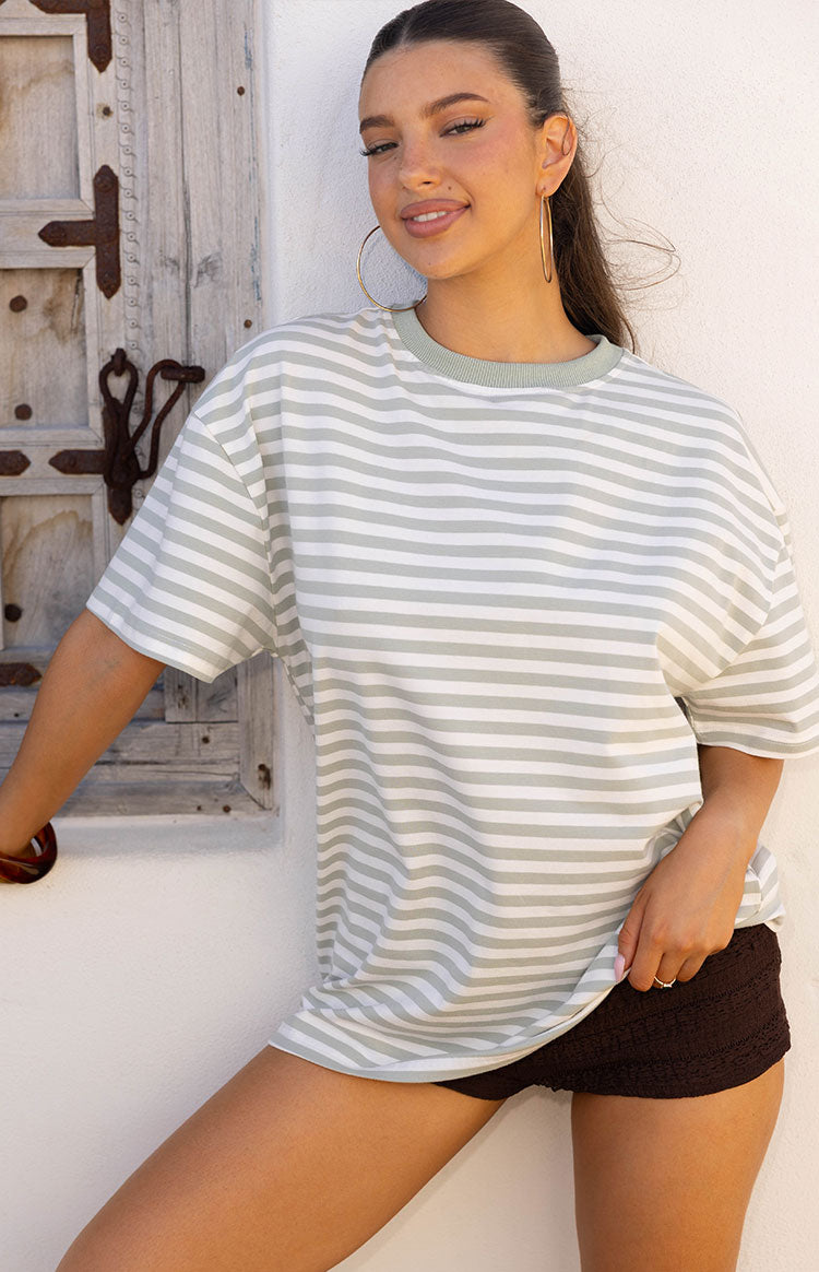 Alba Sage Stripe Oversized Tee Image