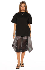 Black cotton jersey crew neck tee with relaxed short sleeves and an oversized fit