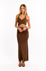 Alima Chocolate Brown Cut Out Maxi Dress Image