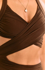 Alima Chocolate Brown Cut Out Maxi Dress Image