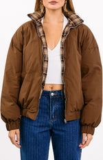 All I Wanted Brown Plaid Puffer Jacket Image