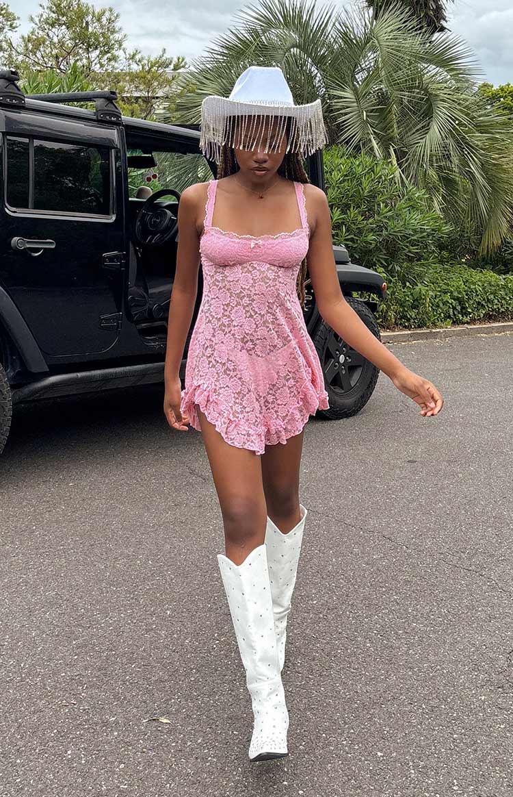 pink lace dress australia The Kylie Dress in Begonia Pink Lace 8 / Begonia Pink Lace