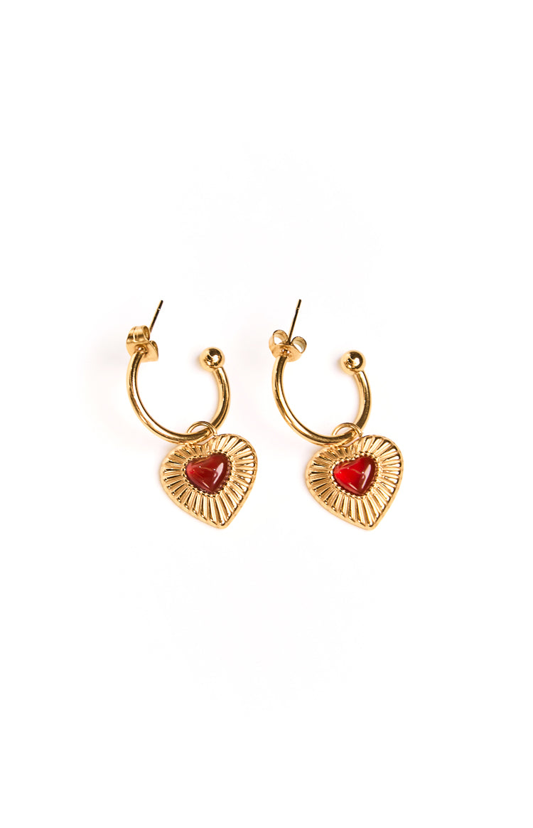 Almost Mine Gold Red Heart Pendant Earrings Image