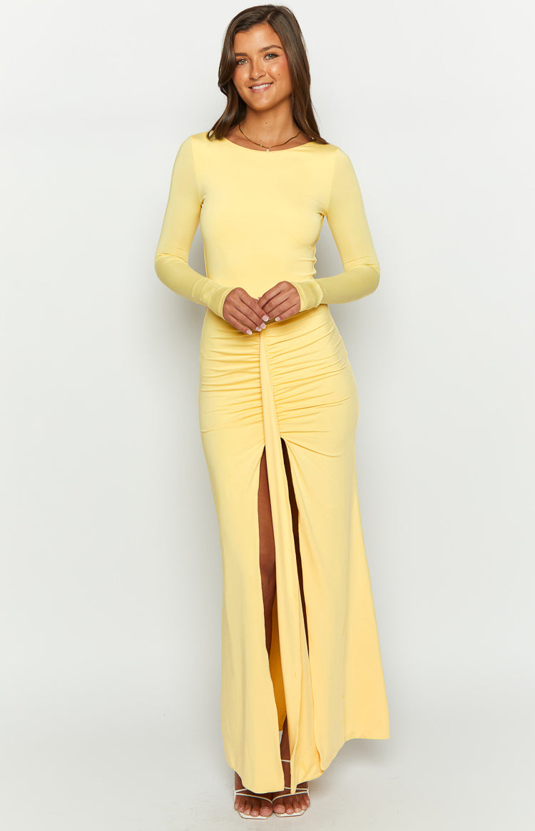 Amber Glow Yellow Long Sleeve Maxi Dress Image