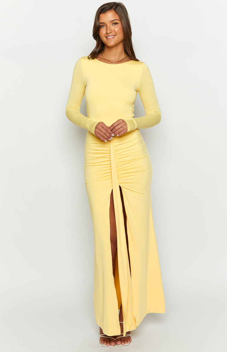 Amber Glow Yellow Long Sleeve Maxi Dress | Beginning Boutique AU