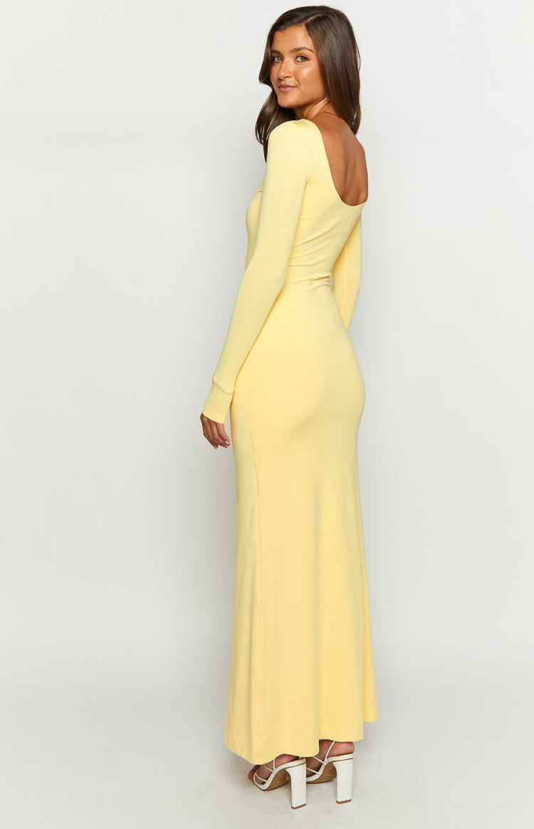 Amber Glow Yellow Long Sleeve Maxi Dress Image