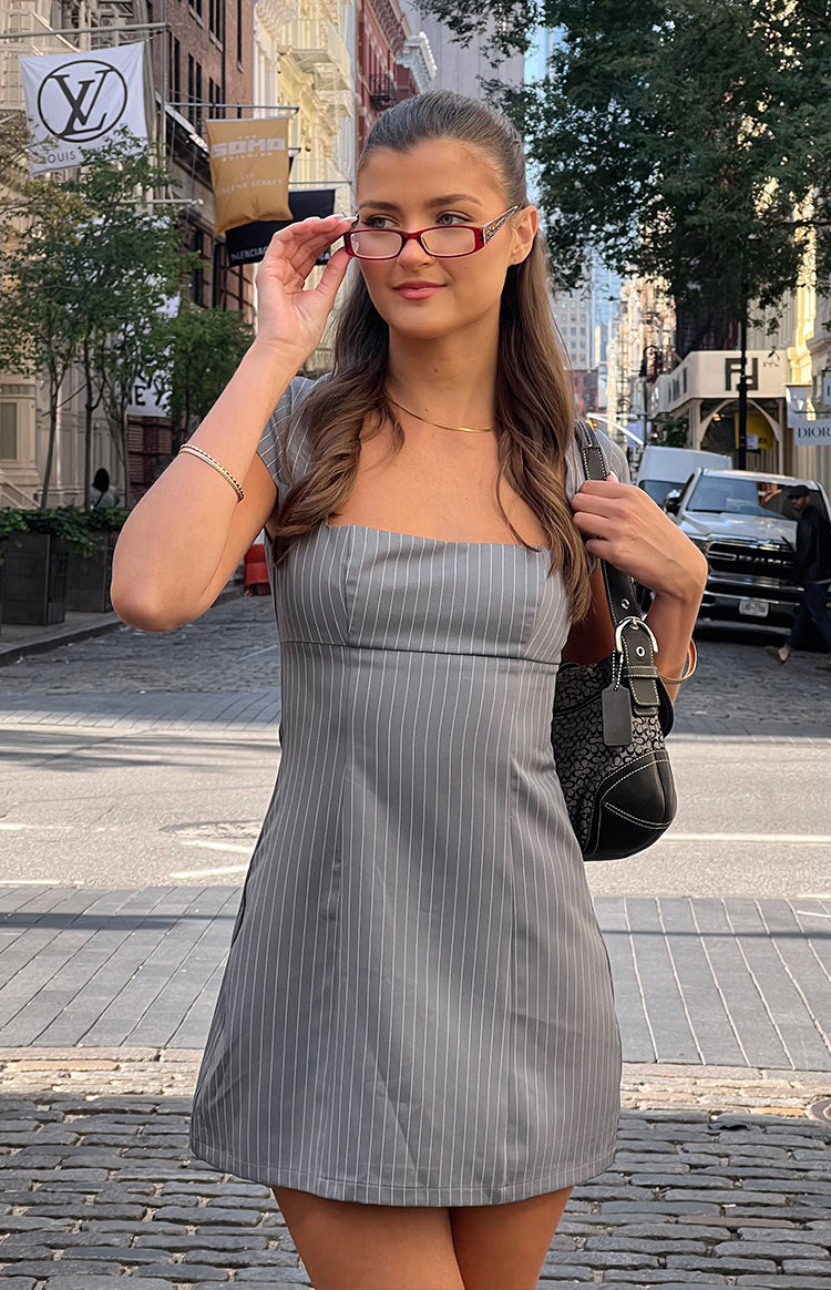 striped grey dress DAX STRIPE WRAP DRESS IN SOFT YARN-DYED COTTON BLEND GREY/ BLACK/ White / 1 (US 6)
