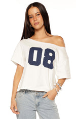 Amelie White Printed Off Shoulder Oversized Tee Image