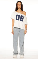 Amelie White Printed Off Shoulder Oversized Tee Image