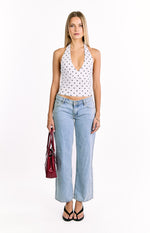 Amora White Polka Dot Crop Top Image