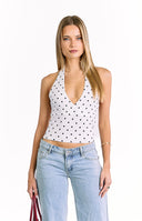 Amora White Polka Dot Crop Top