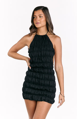Amory Black Halter Party Mini Dress