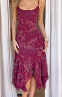 Beginning Boutique Another World Plum Sequin Midi Dress plum sequin floral midi dress with scoop neck spaghetti straps handke