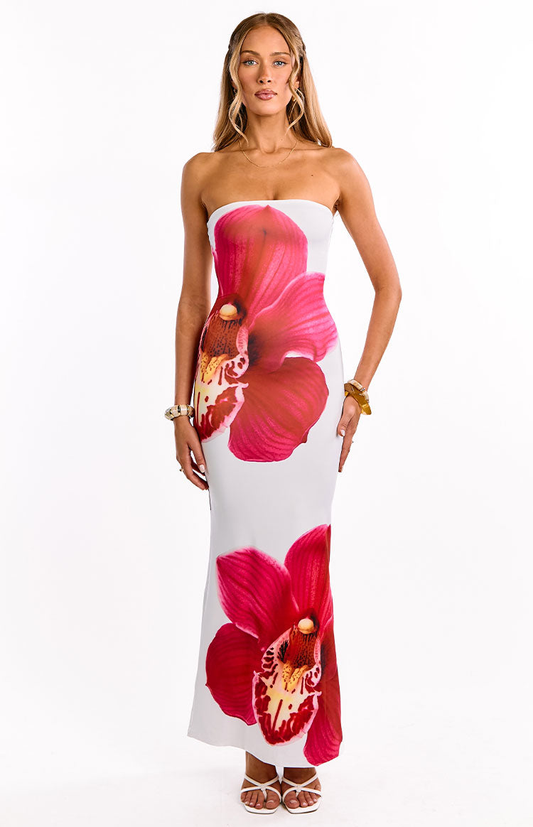 Arizona White Orchid Print Maxi Dress | Beginning Boutique AU Arizona White Orchid Print Maxi Dress | Beginning Boutique AU