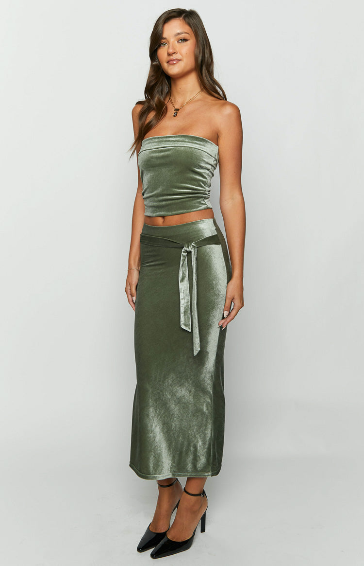 Arleth Green Velvet Maxi Skirt Image