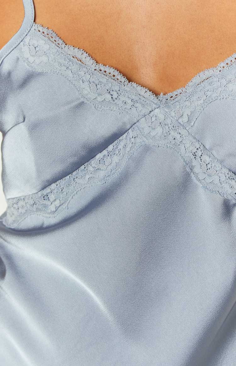 Arlo Blue Satin Lace Mini Dress Image