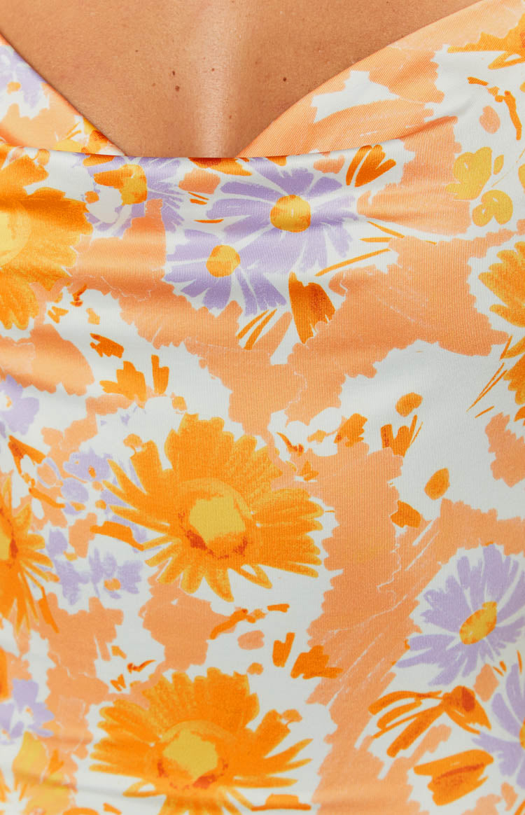 Ashi Orange Floral Long Sleeve Mini Dress Image