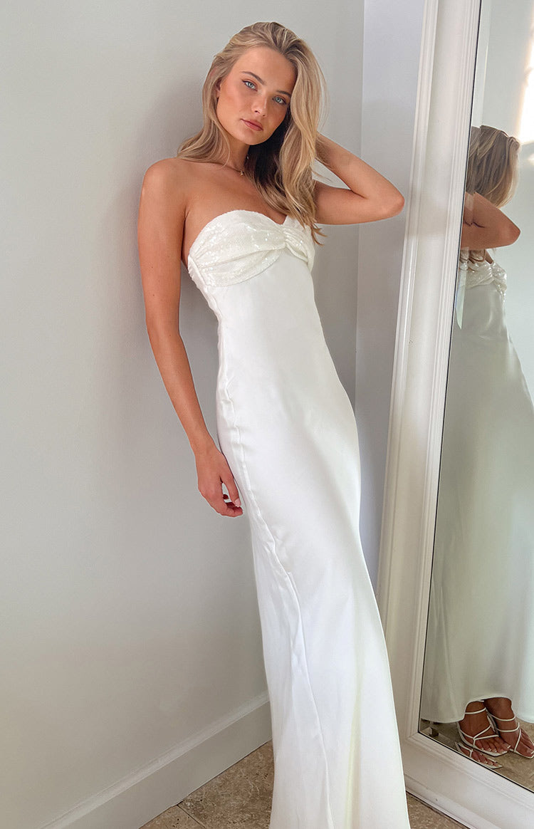Shop Formal Dresses - Ashley White Sequin Formal Maxi Dress