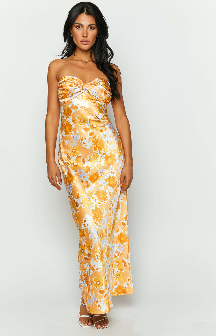 Ashley Orange Floral Formal Maxi Dress Beginning Boutique