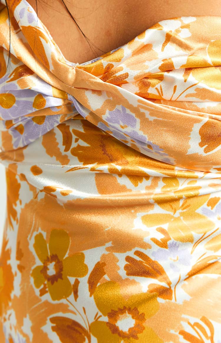 Ashley Orange Floral Formal Maxi Dress Image