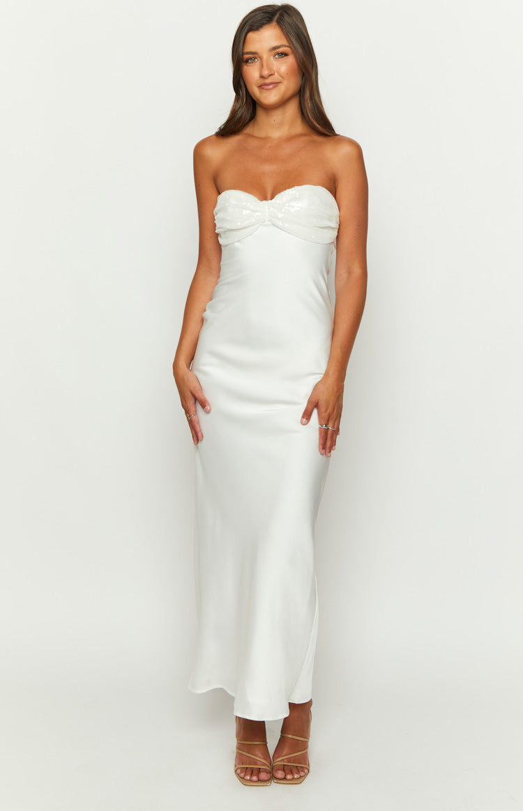 Shop Formal Dress - Ashley White Sequin Formal Maxi Dress third image