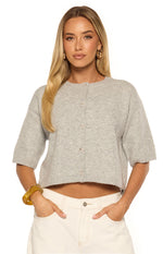 Aurelia Light Grey Short Sleeve Cropped Cardigan Image