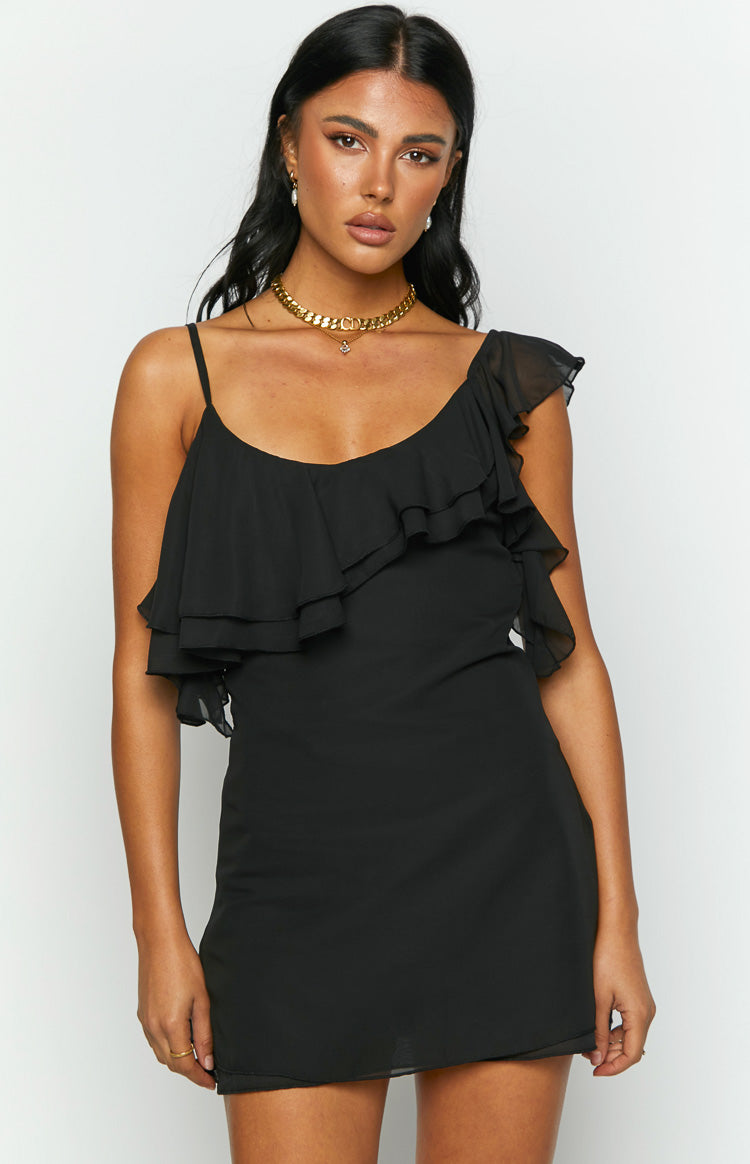 Aviana Black Frill Mini Party Dress Image