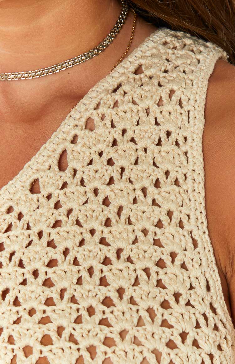 Ayse Beige Crochet Mini Dress Image