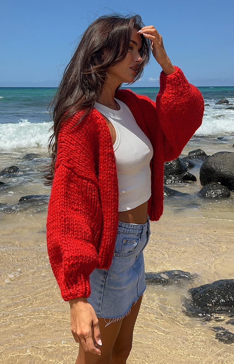 Bad Habits Red Knit Cardigan Image