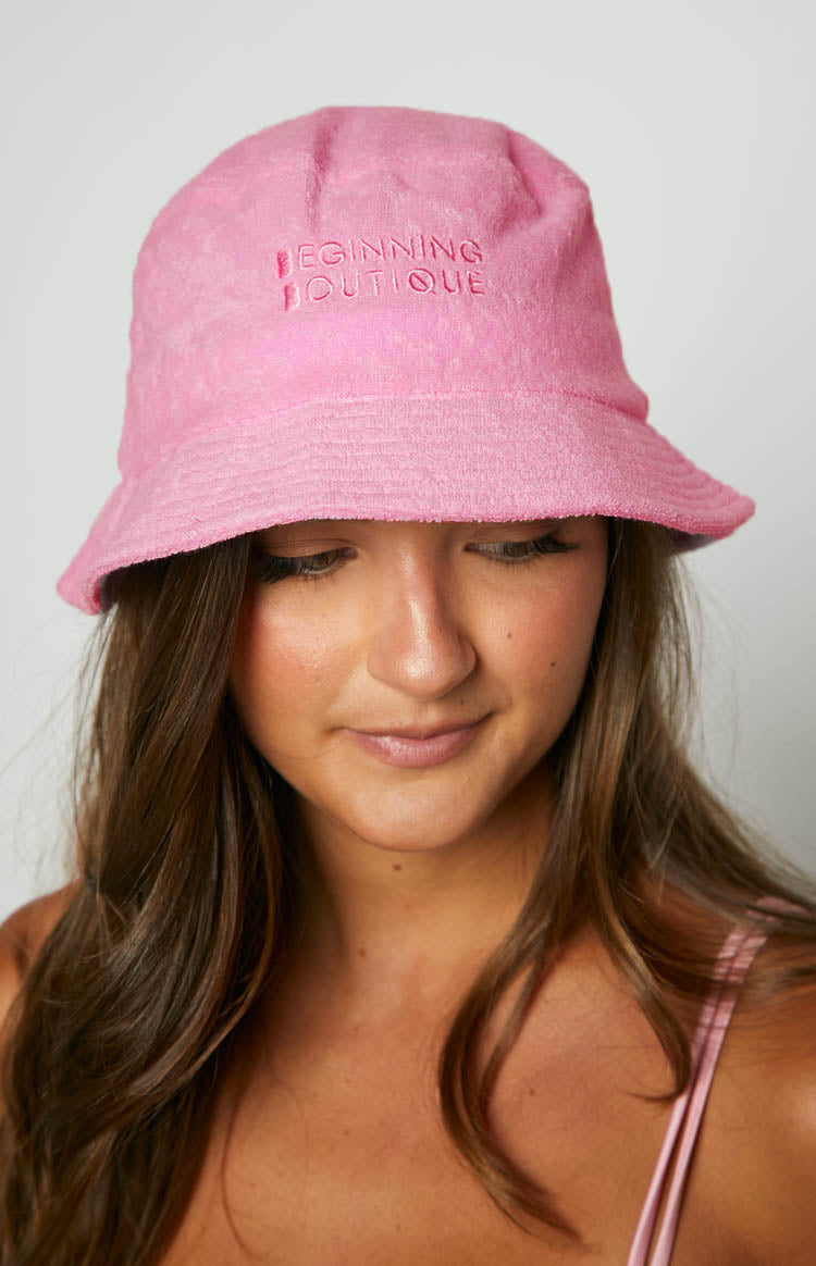 Beginning Pink Terry Towel Bucket Hat Image
