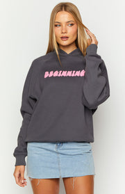 Slate grey relaxed fit hoodie with pink 
