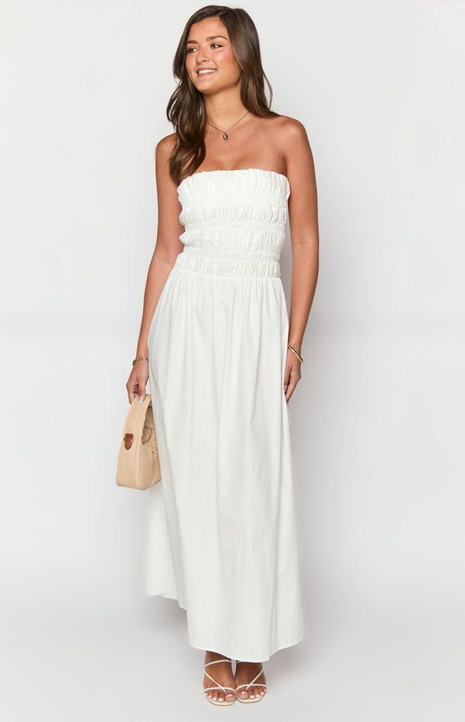 Benetti White Strapless Maxi Dress – Beginning Boutique
