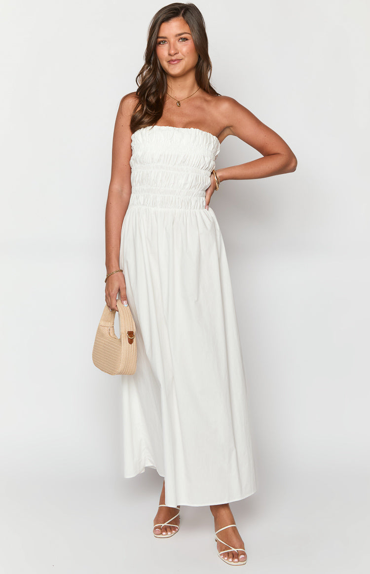 Benetti White Strapless Maxi Dress – Beginning Boutique